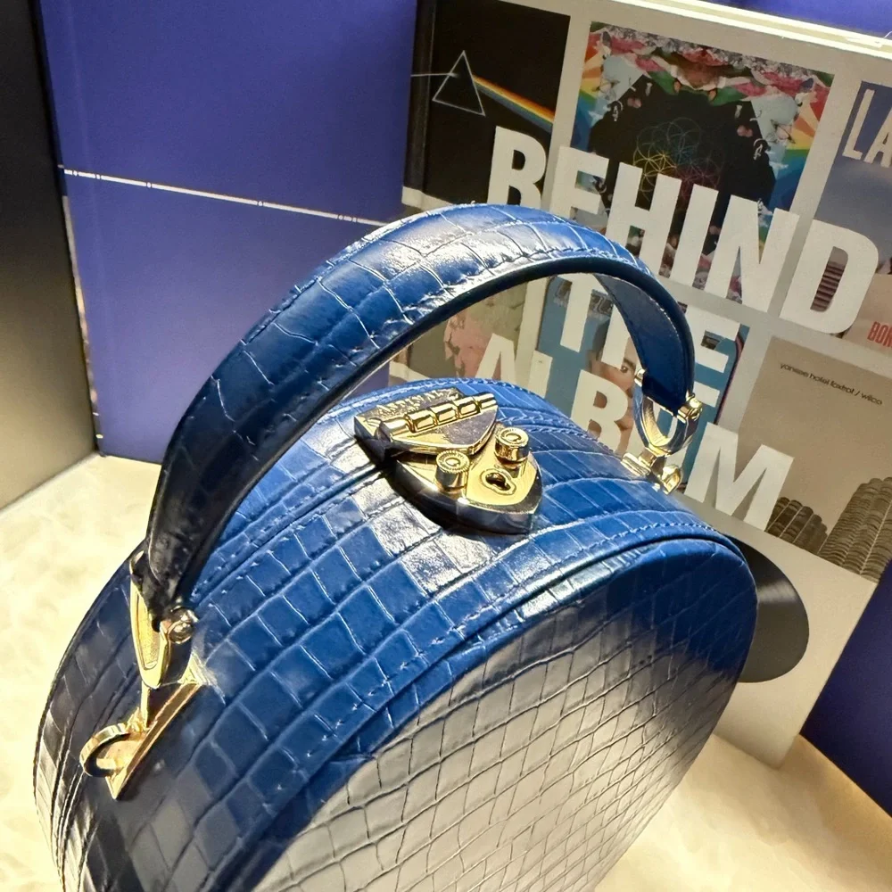 Aspinal of London Hat Box crocodile-embossed patent leather bag